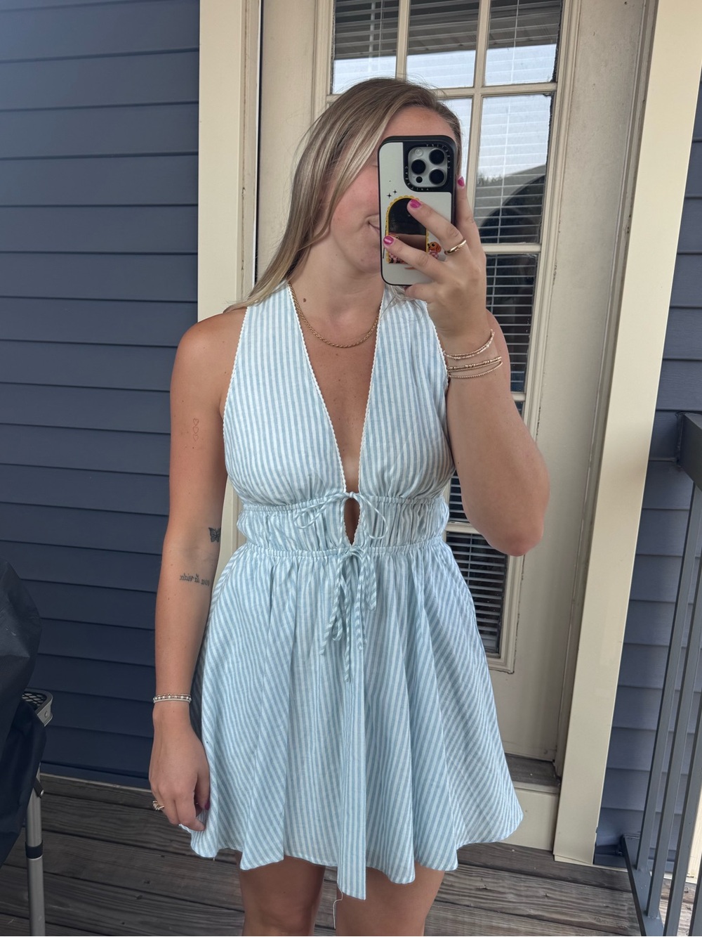 Cotton Candy Sky Blue & White Striped Mini Dress